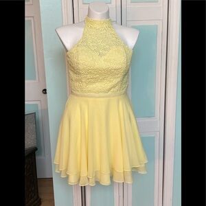Size 10 Lemon Yellow Highneck chiffon Homecoming Appearance Cocktail dress